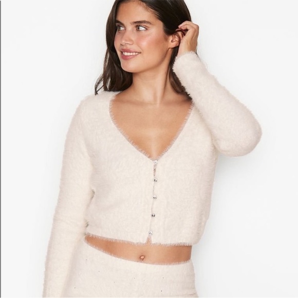 Victoria Secret Fuzzy Gem Button Cropped Cardigan - Picture 5 of 5